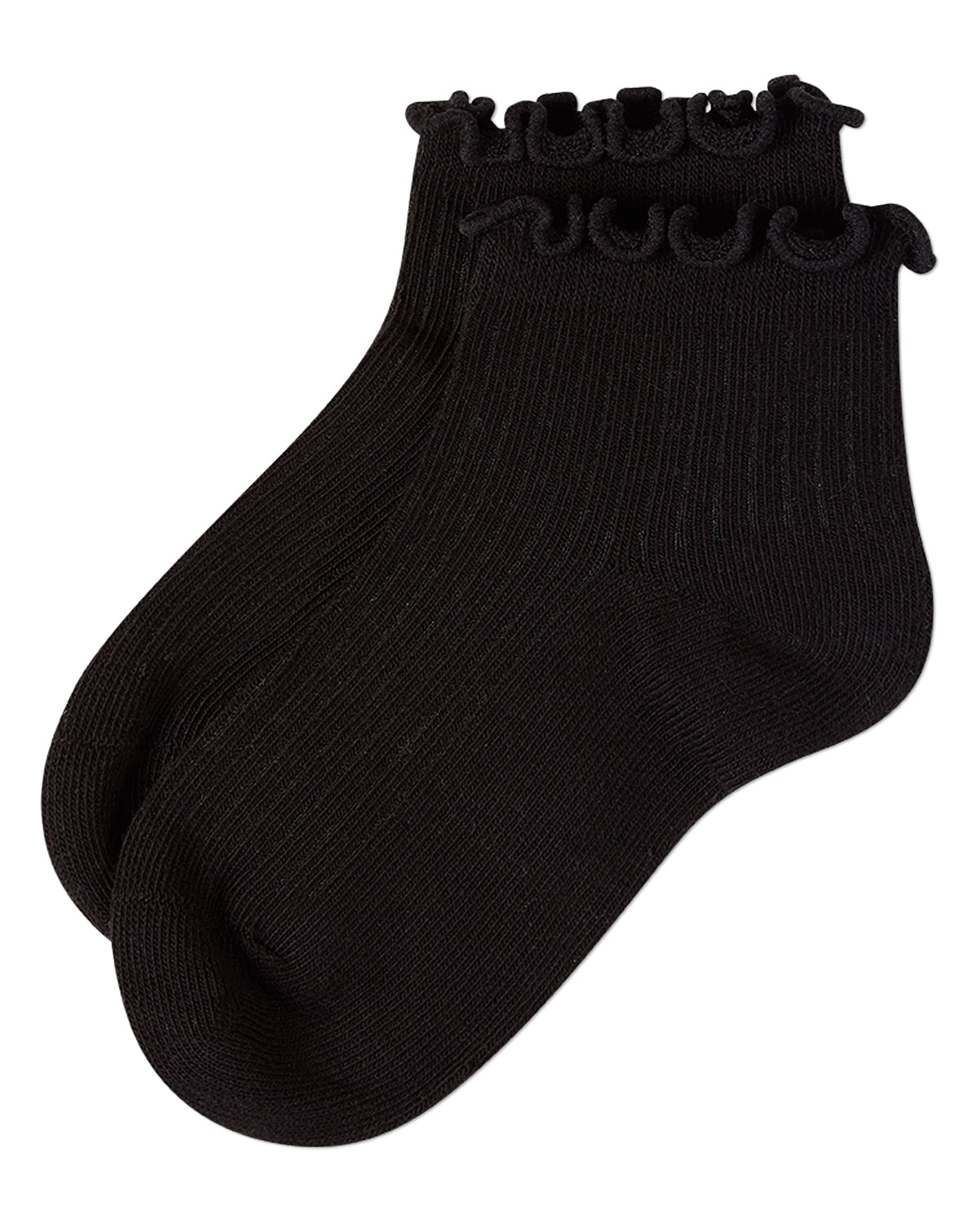 3 Pair Girls Ruffle-Cuff Ribbed Cotton-Rich Mid-Cut Quarter Socks