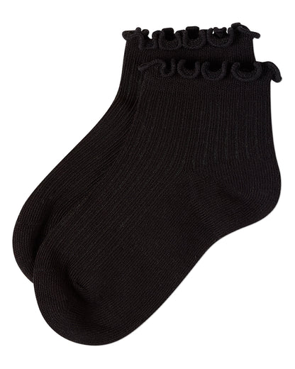 3 Pair Girls Ruffle-Cuff Ribbed Cotton-Rich Mid-Cut Quarter Socks