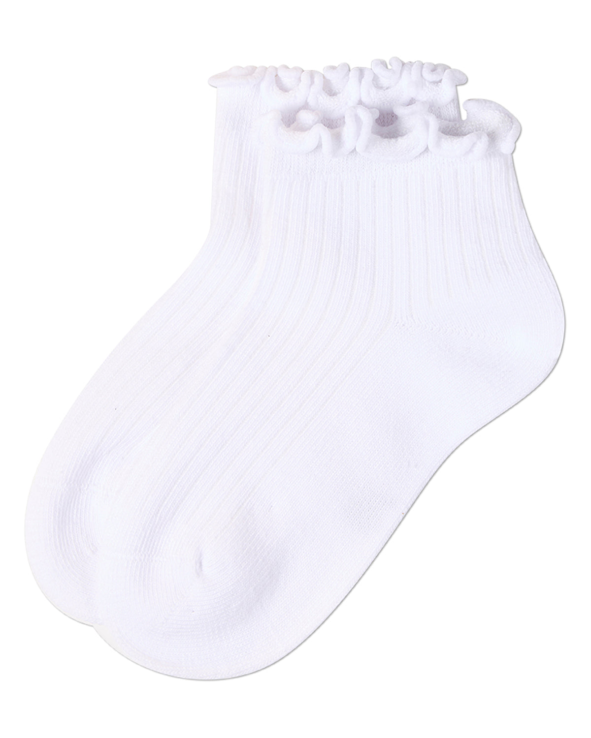 3 Pair Girls Ruffle-Cuff Ribbed Cotton-Rich Mid-Cut Quarter Socks