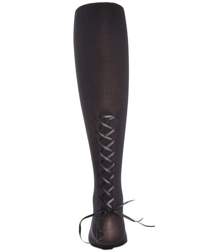 Girls Silky-Smooth Opaque Lace-Up Tights with Satin Tie