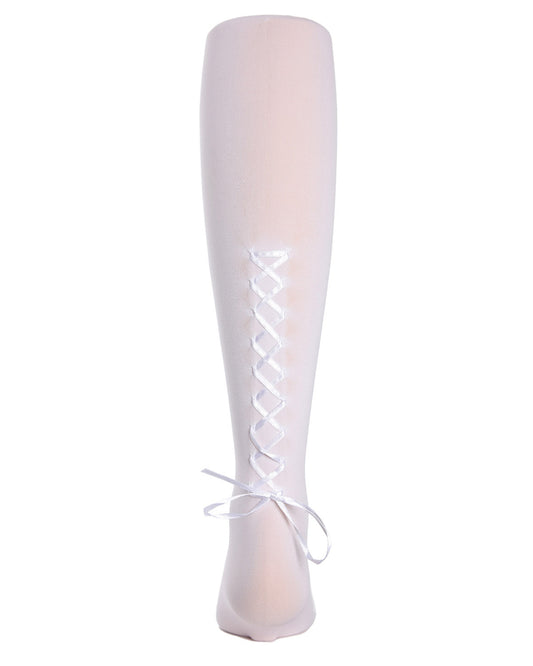 Girls Silky-Smooth Opaque Lace-Up Tights with Satin Tie