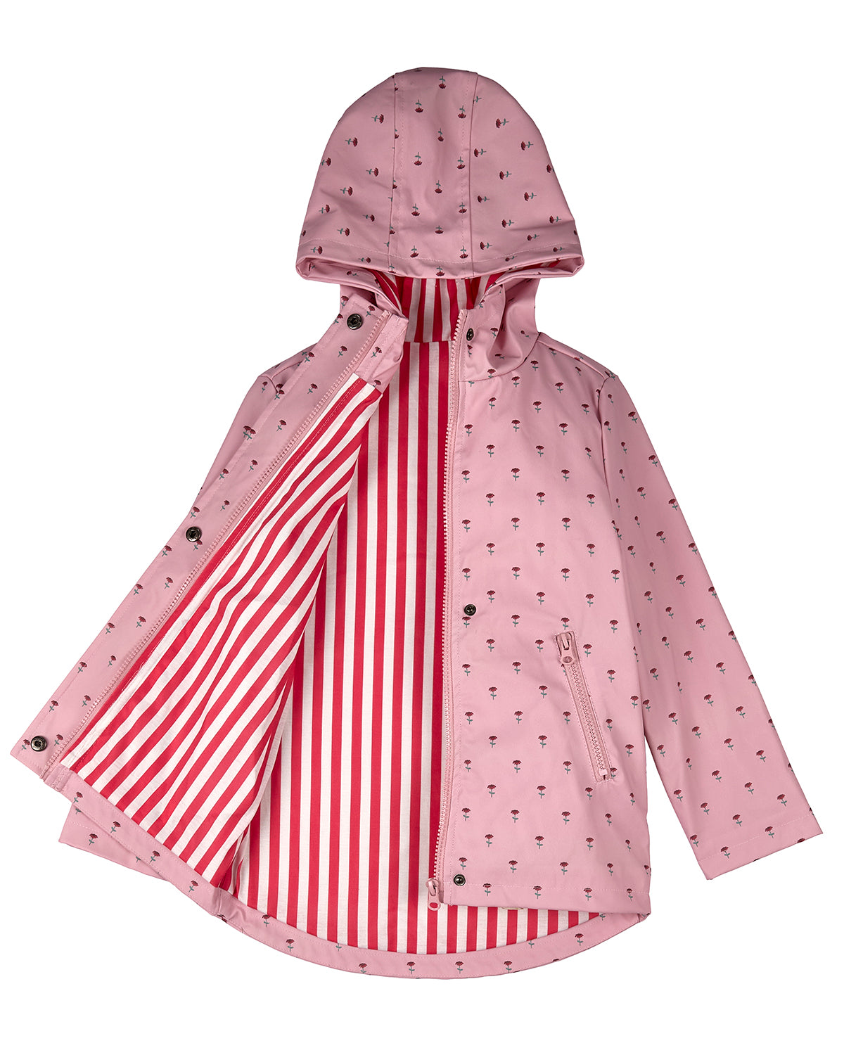 Girls "Flowers In Bloom" Lined Raincoat with Attached Storage Pouch : Color: Pink