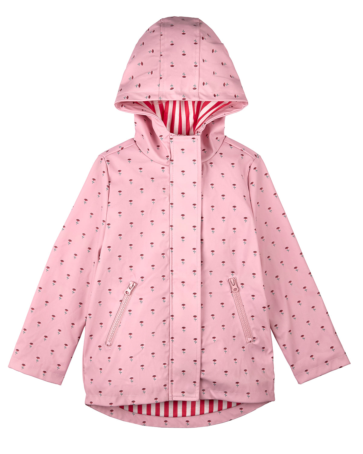 Girls "Flowers In Bloom" Lined Raincoat with Attached Storage Pouch : Color: Pink