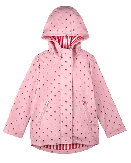Girls "Flowers In Bloom" Lined Raincoat with Attached Storage Pouch : Color: Pink
