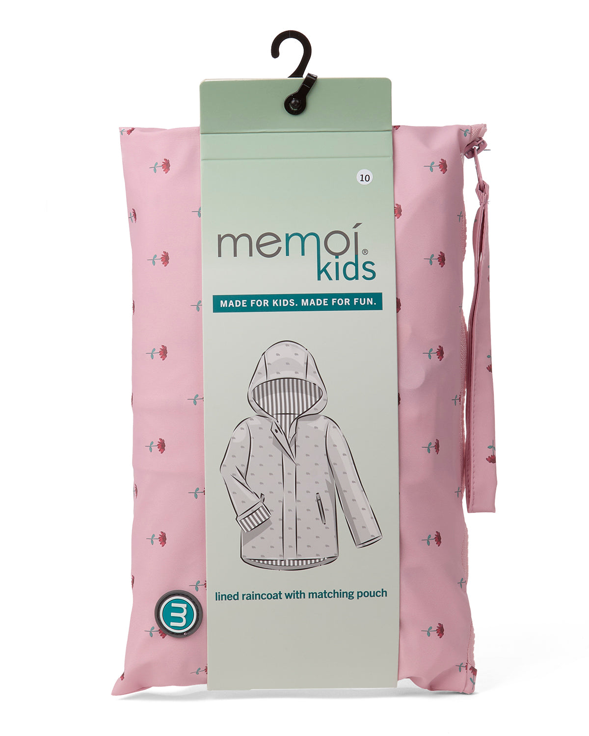 Girls "Flowers In Bloom" Lined Raincoat with Attached Storage Pouch : Color: Pink