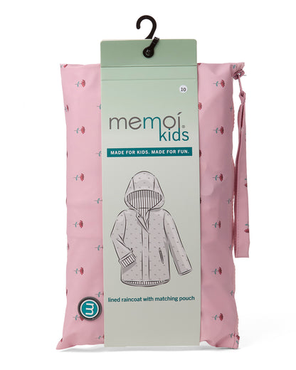 Girls "Flowers In Bloom" Lined Raincoat with Attached Storage Pouch : Color: Pink