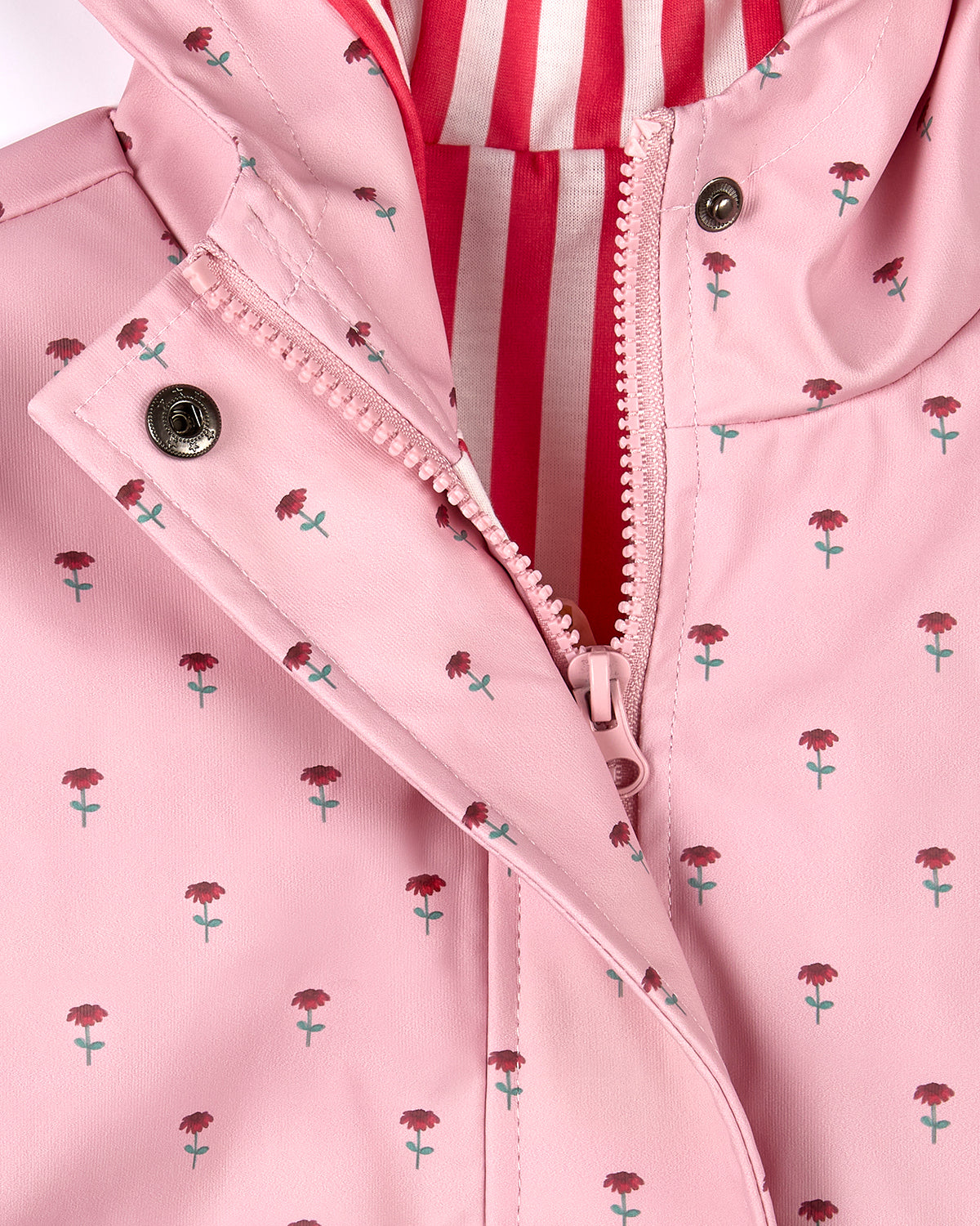 Girls "Flowers In Bloom" Lined Raincoat with Attached Storage Pouch : Color: Pink