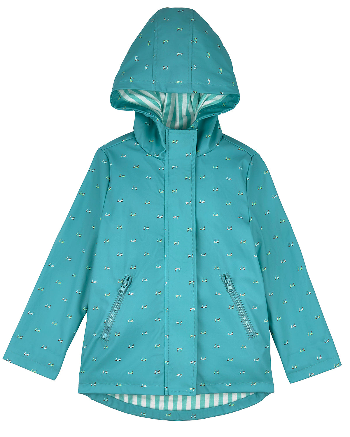 Boys "On The Move" Lined Raincoat with Attached Self-Storage Pouch : Color: Teal