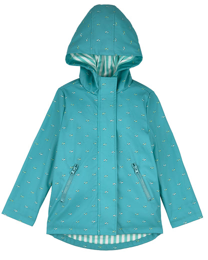 Boys "On The Move" Lined Raincoat with Attached Self-Storage Pouch : Color: Teal
