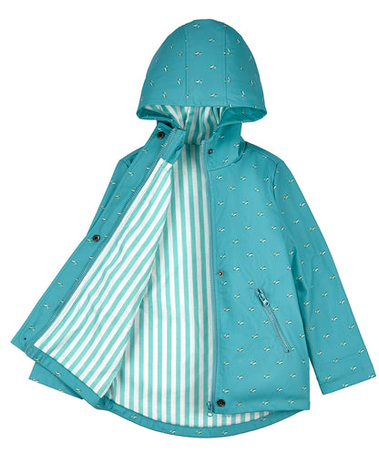 Boys "On The Move" Lined Raincoat with Attached Self-Storage Pouch : Color: Teal