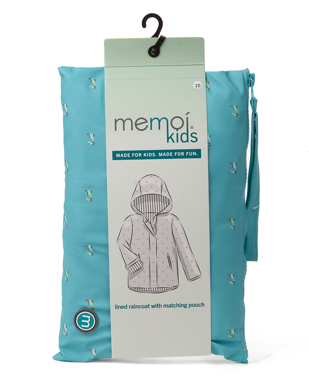 Boys "On The Move" Lined Raincoat with Attached Self-Storage Pouch : Color: Teal