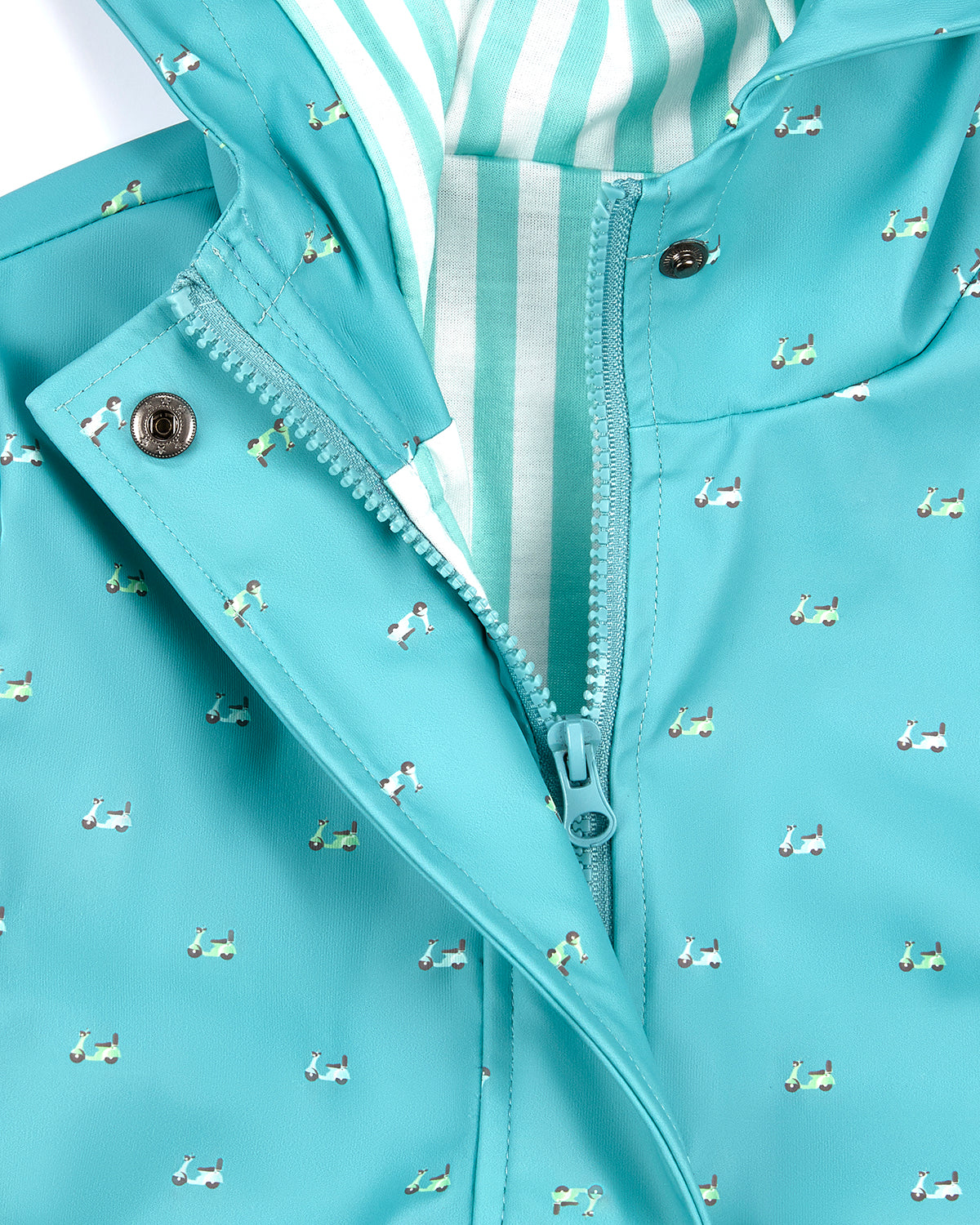 Boys "On The Move" Lined Raincoat with Attached Self-Storage Pouch : Color: Teal
