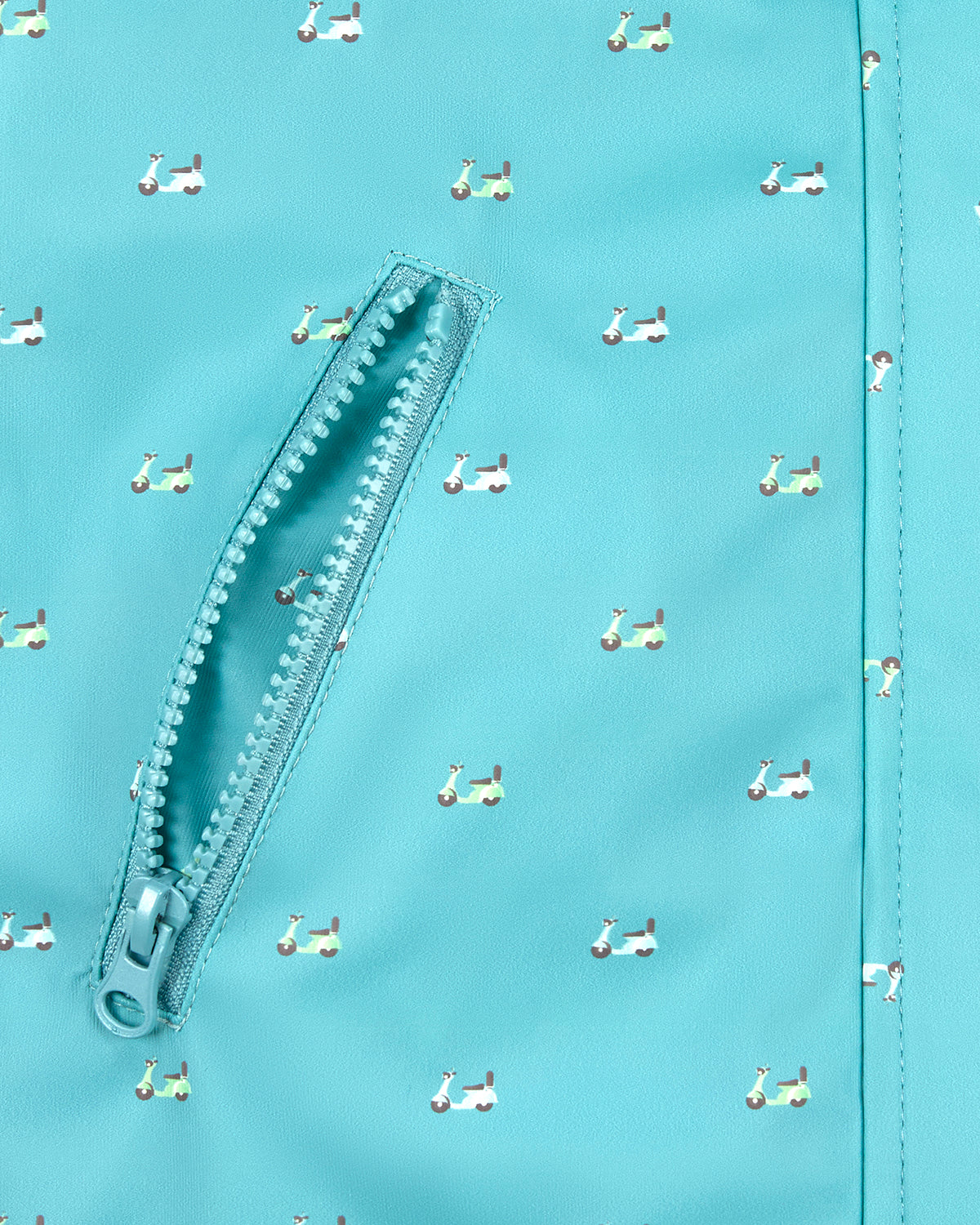 Boys "On The Move" Lined Raincoat with Attached Self-Storage Pouch : Color: Teal