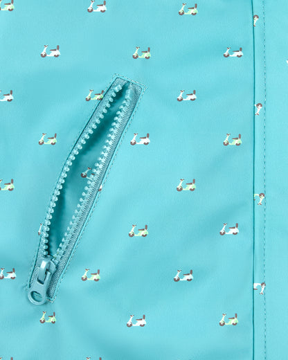 Boys "On The Move" Lined Raincoat with Attached Self-Storage Pouch : Color: Teal