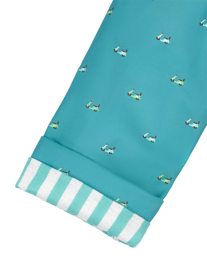 Boys "On The Move" Lined Raincoat with Attached Self-Storage Pouch : Color: Teal