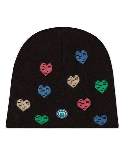 Kids' Colorful Hearts Beanie : Color: Black