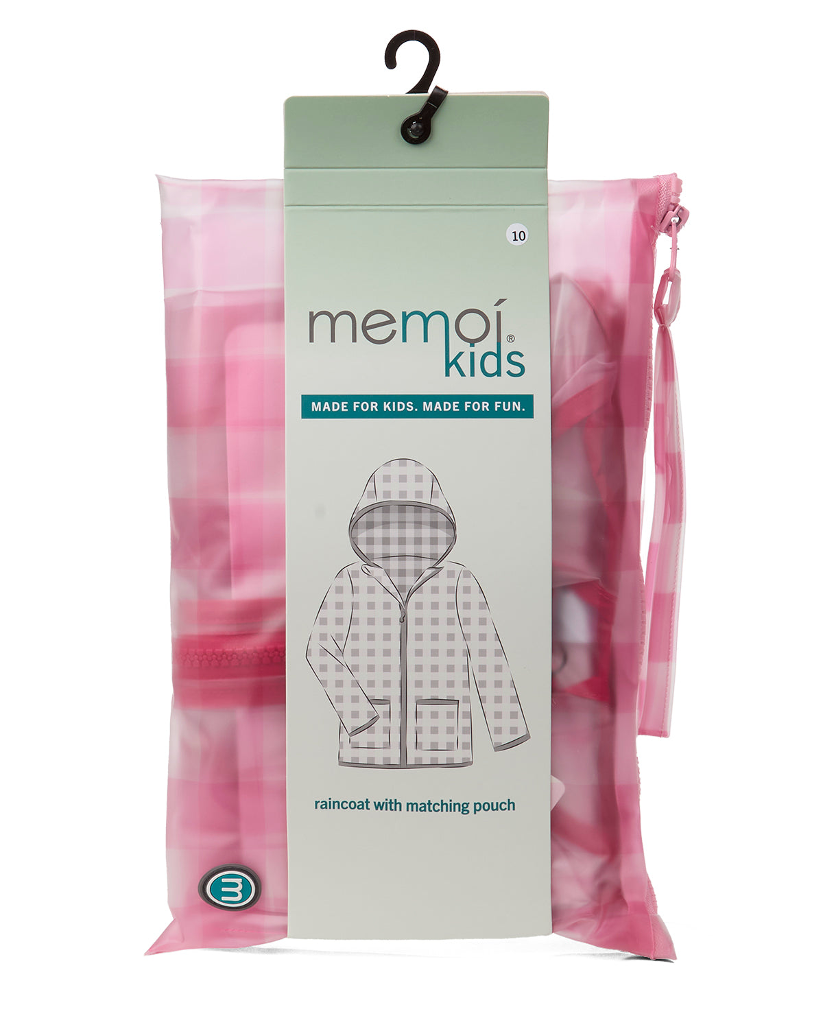 Kids "Checkmate" Checkered Raincoat with Self-Storage Pouch : Color: Pink