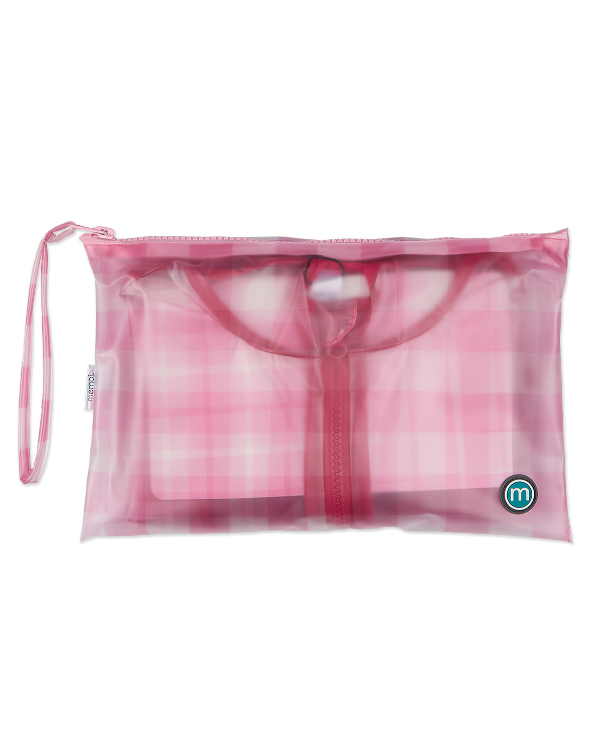 Kids "Checkmate" Checkered Raincoat with Self-Storage Pouch : Color: Pink
