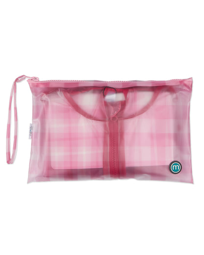 Kids "Checkmate" Checkered Raincoat with Self-Storage Pouch : Color: Pink