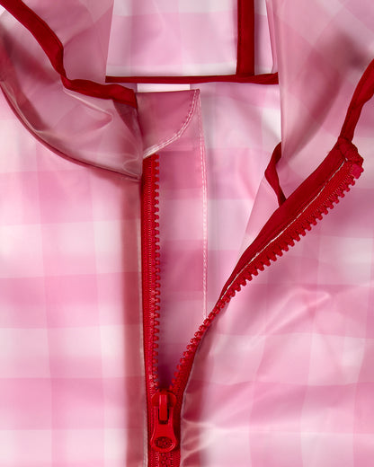 Kids "Checkmate" Checkered Raincoat with Self-Storage Pouch : Color: Pink