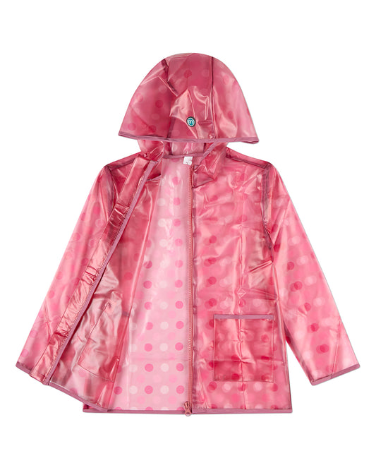 Kids Polka Dot Waterproof See-Through Raincoat with Storage Pouch