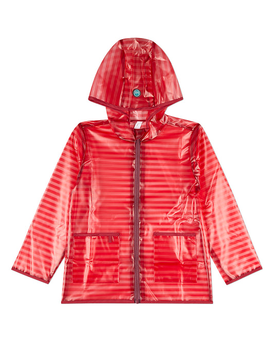 Kids Striped Translucent Waterproof Zippered Raincoat with Carry Pouch