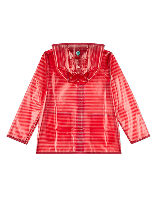 Kids Striped Translucent Waterproof Zippered Raincoat with Carry Pouch