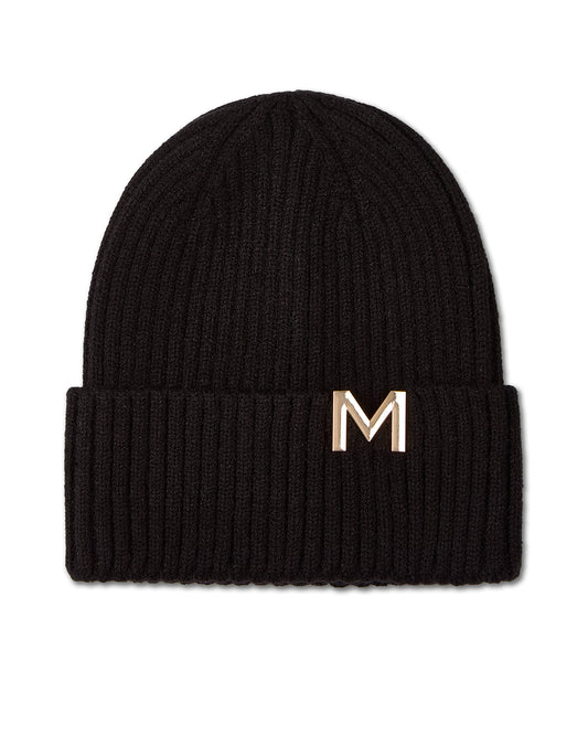 Boys Ribbed Metal M Cut-Out Design Rayon Blend Beanie