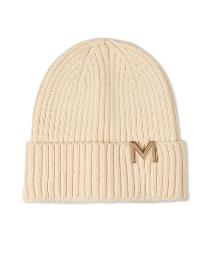 Boys Ribbed Metal M Cut-Out Design Rayon Blend Beanie