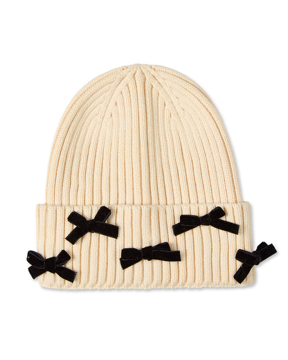 All Over Bows Cuffed Beanie : Color: Ivory-Black
