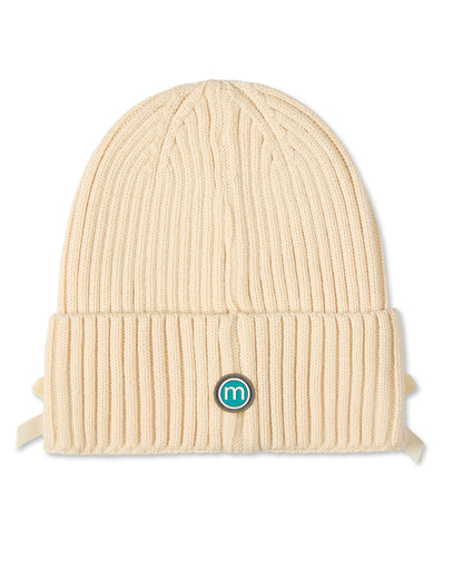 Girls Ribbed "All-Over Bows" Rayon-Blend Cuffed Beanie
