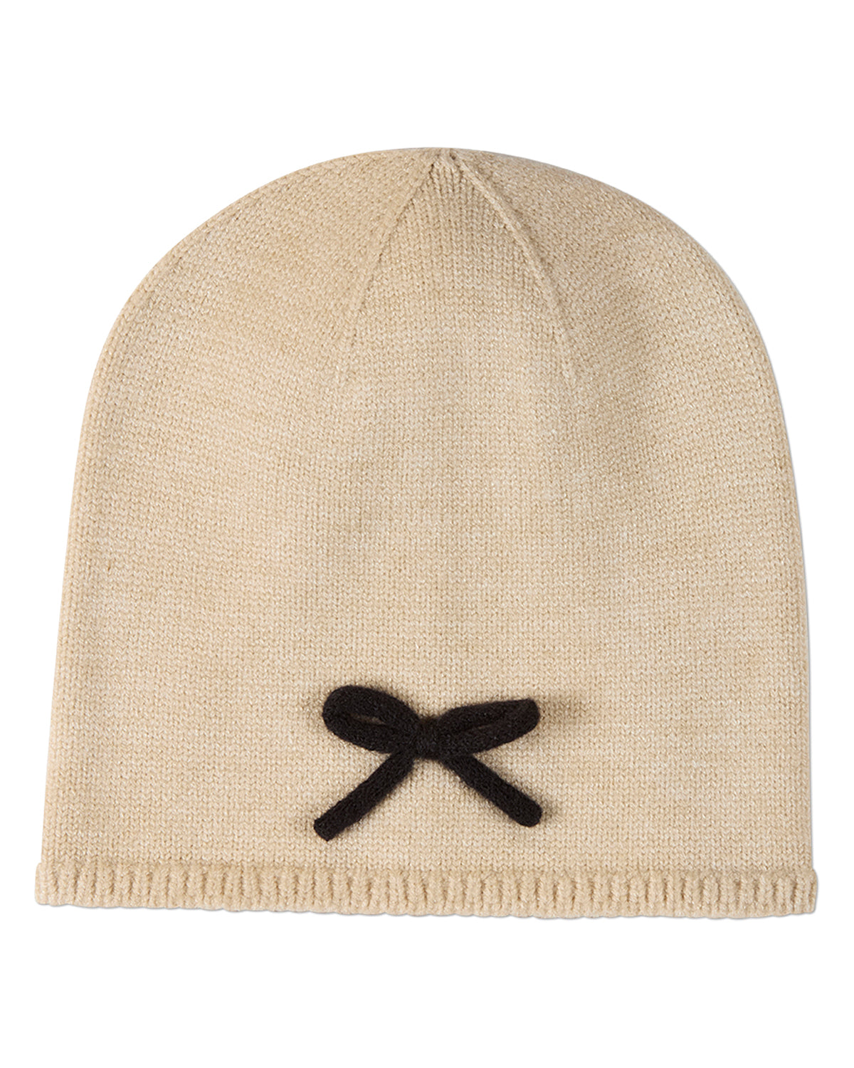 Girls "Sweet Knit" Rayon-Blend Fine-Gauge Bow-Trimmed Beanie