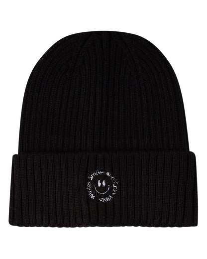 Kids "Winter Smiles" Rayon-Blend Chunky-Rib Embroidered Cuffed Beanie