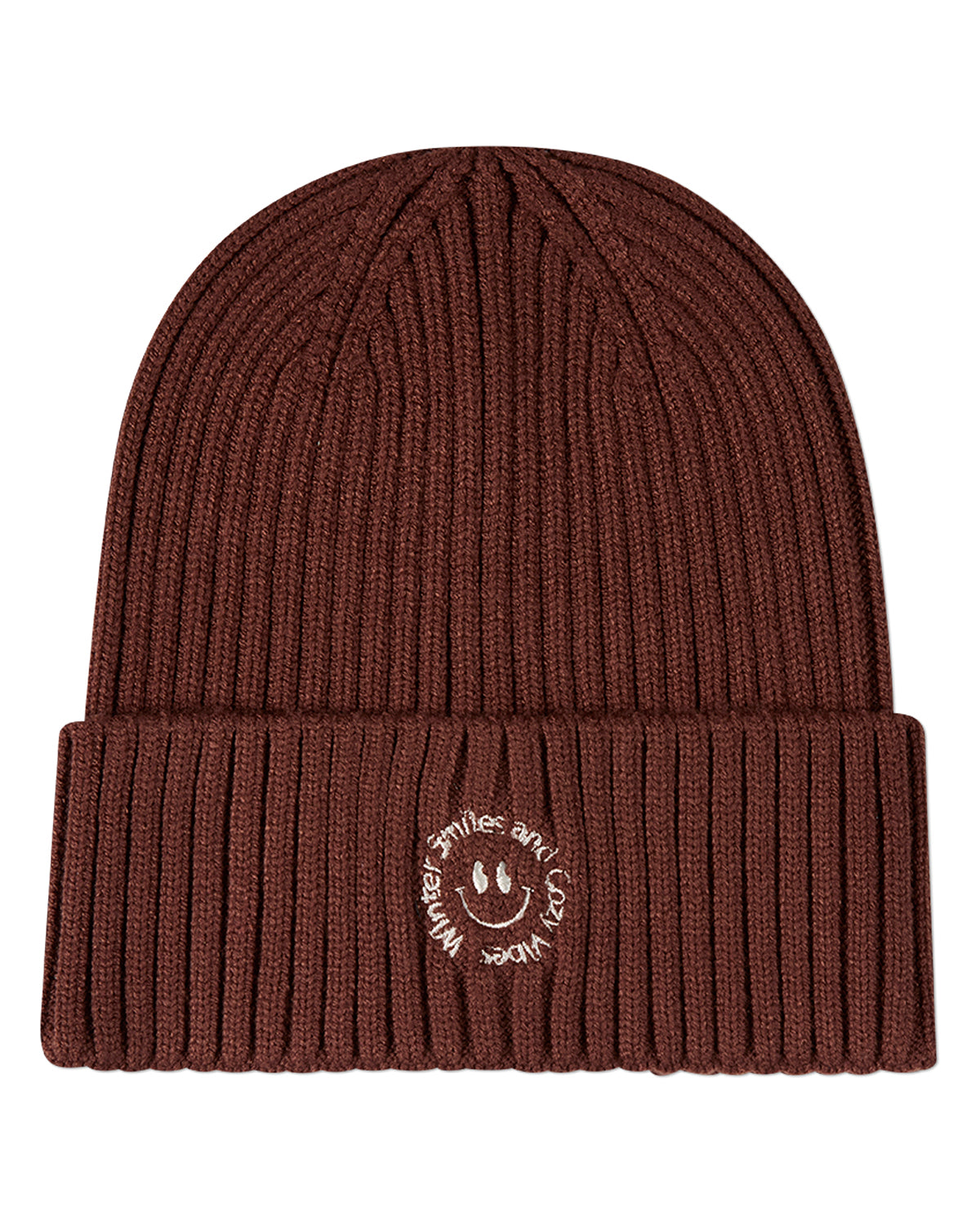 Kids "Winter Smiles" Rayon-Blend Chunky-Rib Embroidered Cuffed Beanie