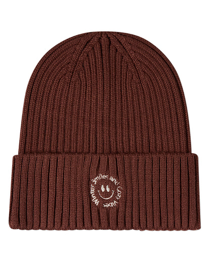 Kids "Winter Smiles" Rayon-Blend Chunky-Rib Embroidered Cuffed Beanie