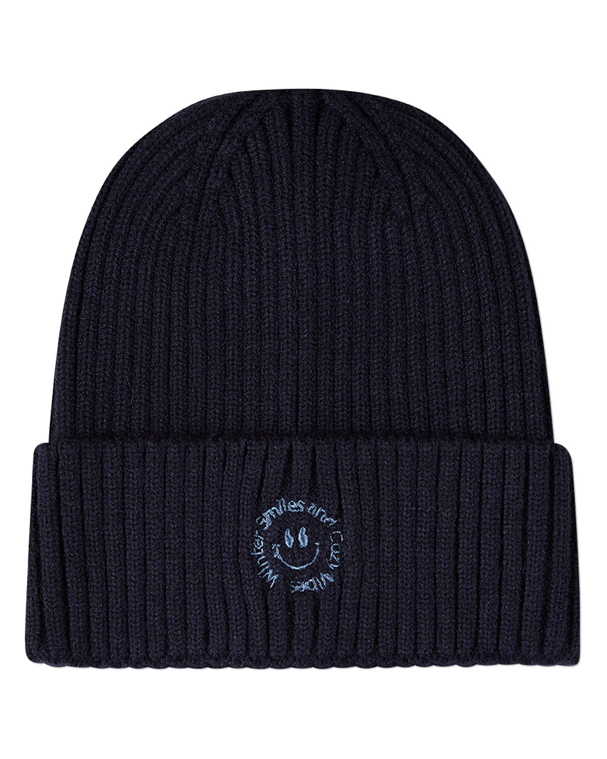 Kids "Winter Smiles" Rayon-Blend Chunky-Rib Embroidered Cuffed Beanie