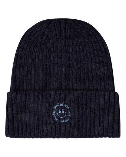 Kids "Winter Smiles" Rayon-Blend Chunky-Rib Embroidered Cuffed Beanie