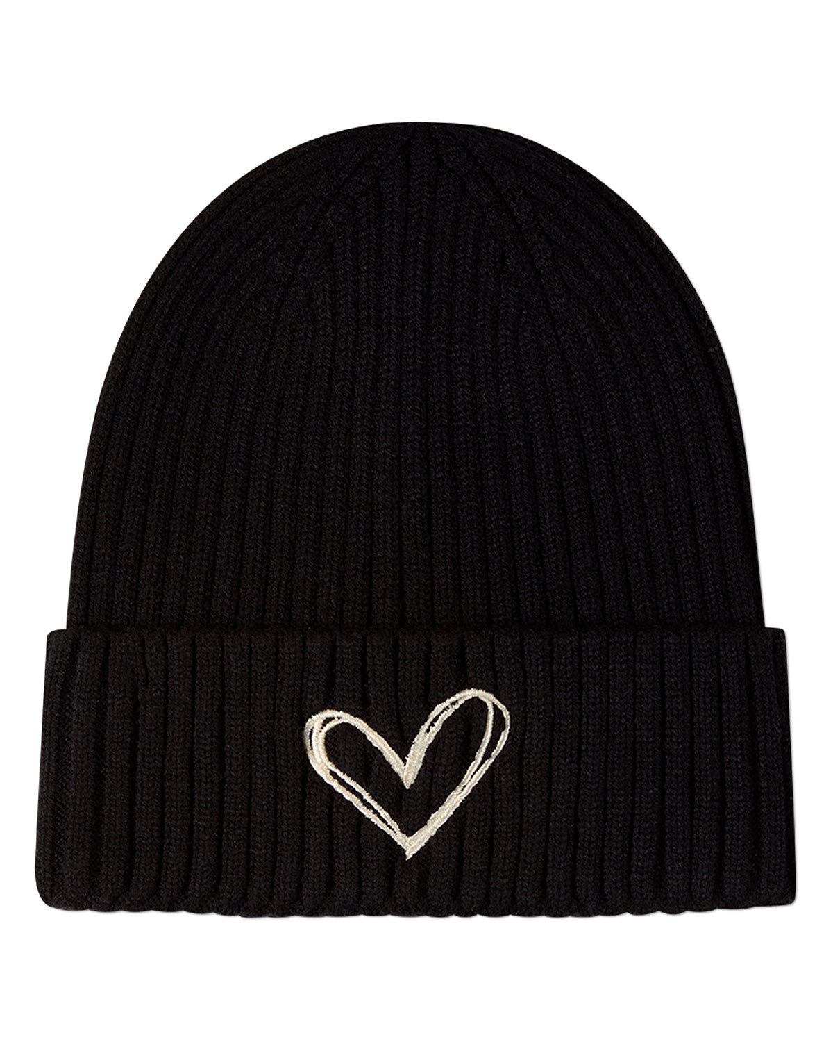 Girls "Heart Pop" Rayon-Blend Chunky-Ribbed Embroidered Cuffed Beanie