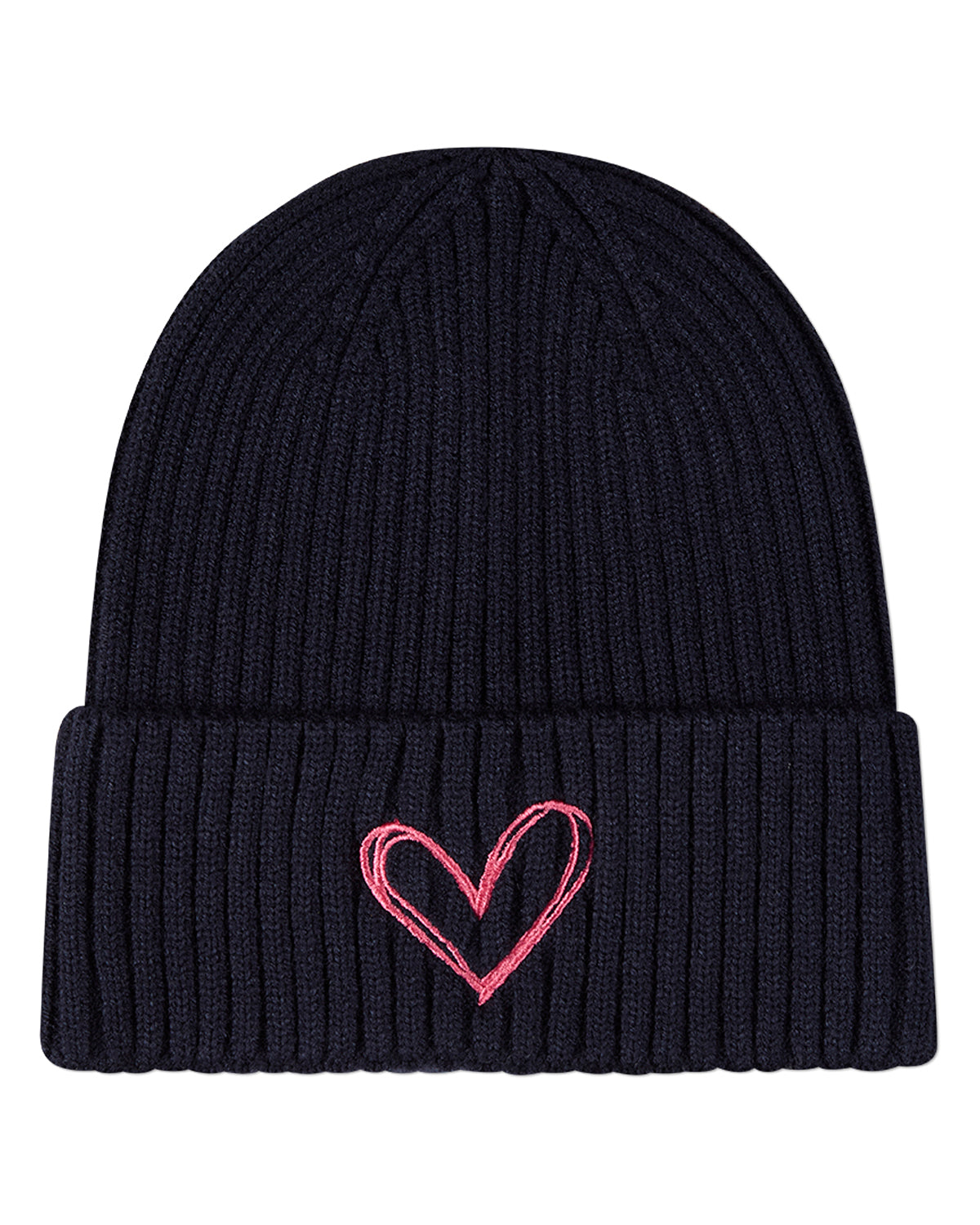 Girls "Heart Pop" Rayon-Blend Chunky-Ribbed Embroidered Cuffed Beanie