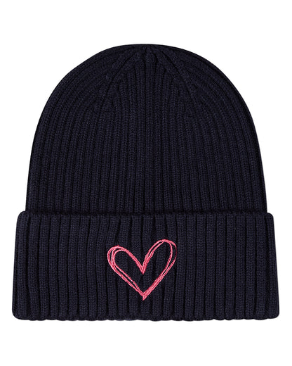 Girls "Heart Pop" Rayon-Blend Chunky-Ribbed Embroidered Cuffed Beanie