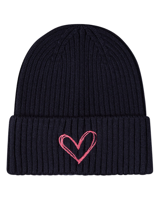 Girls "Heart Pop" Rayon-Blend Chunky-Ribbed Embroidered Cuffed Beanie