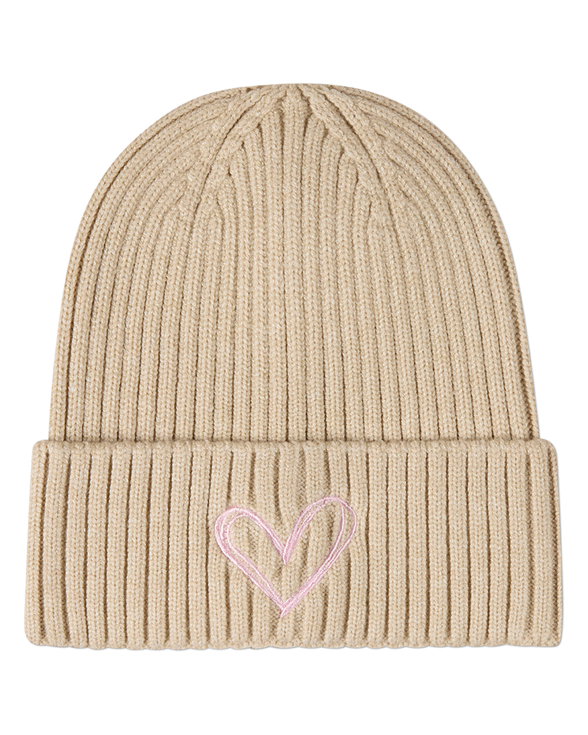 Girls "Heart Pop" Rayon-Blend Chunky-Ribbed Embroidered Cuffed Beanie