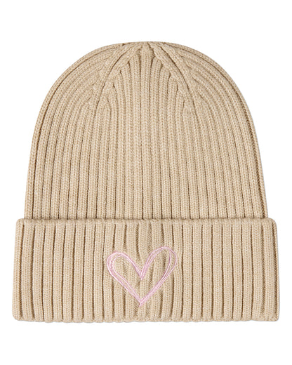 Girls "Heart Pop" Rayon-Blend Chunky-Ribbed Embroidered Cuffed Beanie