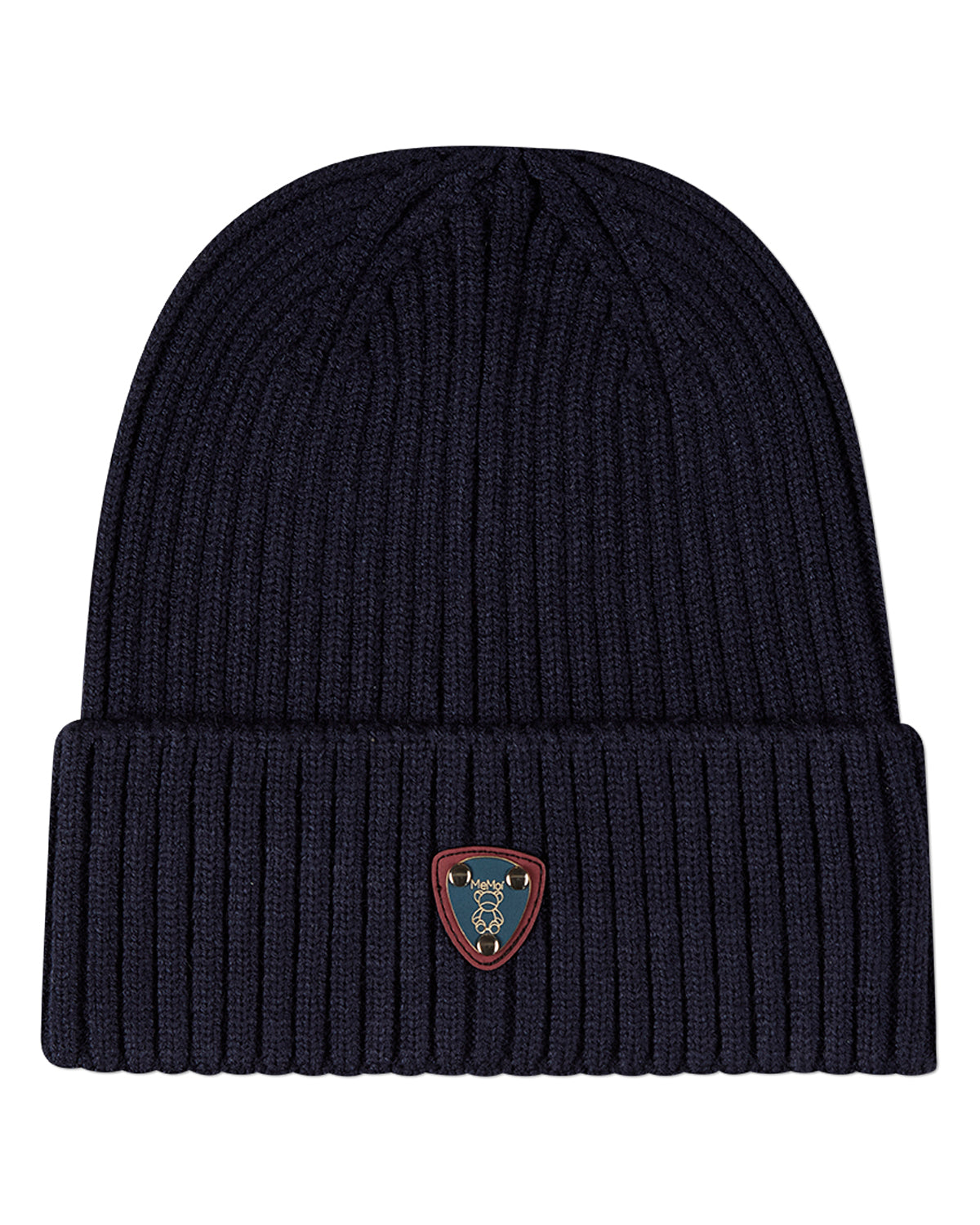 Kids Teddy Bear Crest Rayon-Blend Chunky-Ribbed Cuffed Beanie