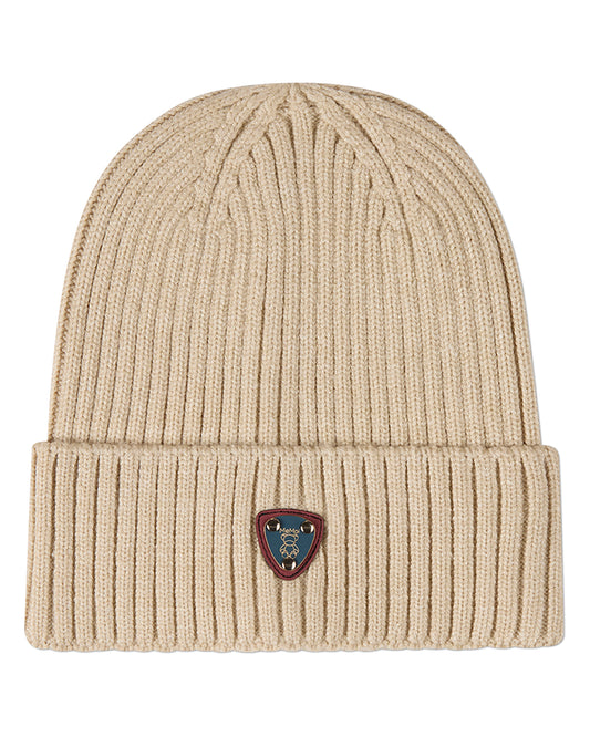 Kids Teddy Bear Crest Rayon-Blend Chunky-Ribbed Cuffed Beanie