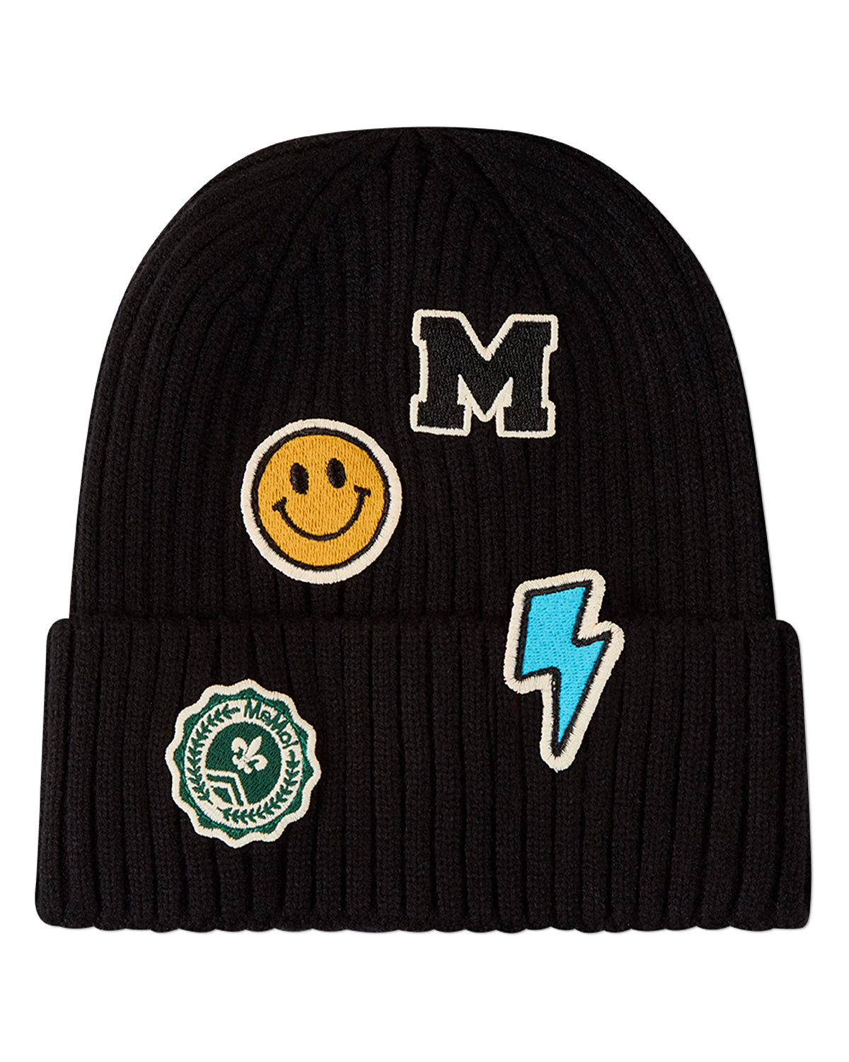 Kids "Happy Varsity" Rayon-Blend Ribbed Knit Cuffed Beanie