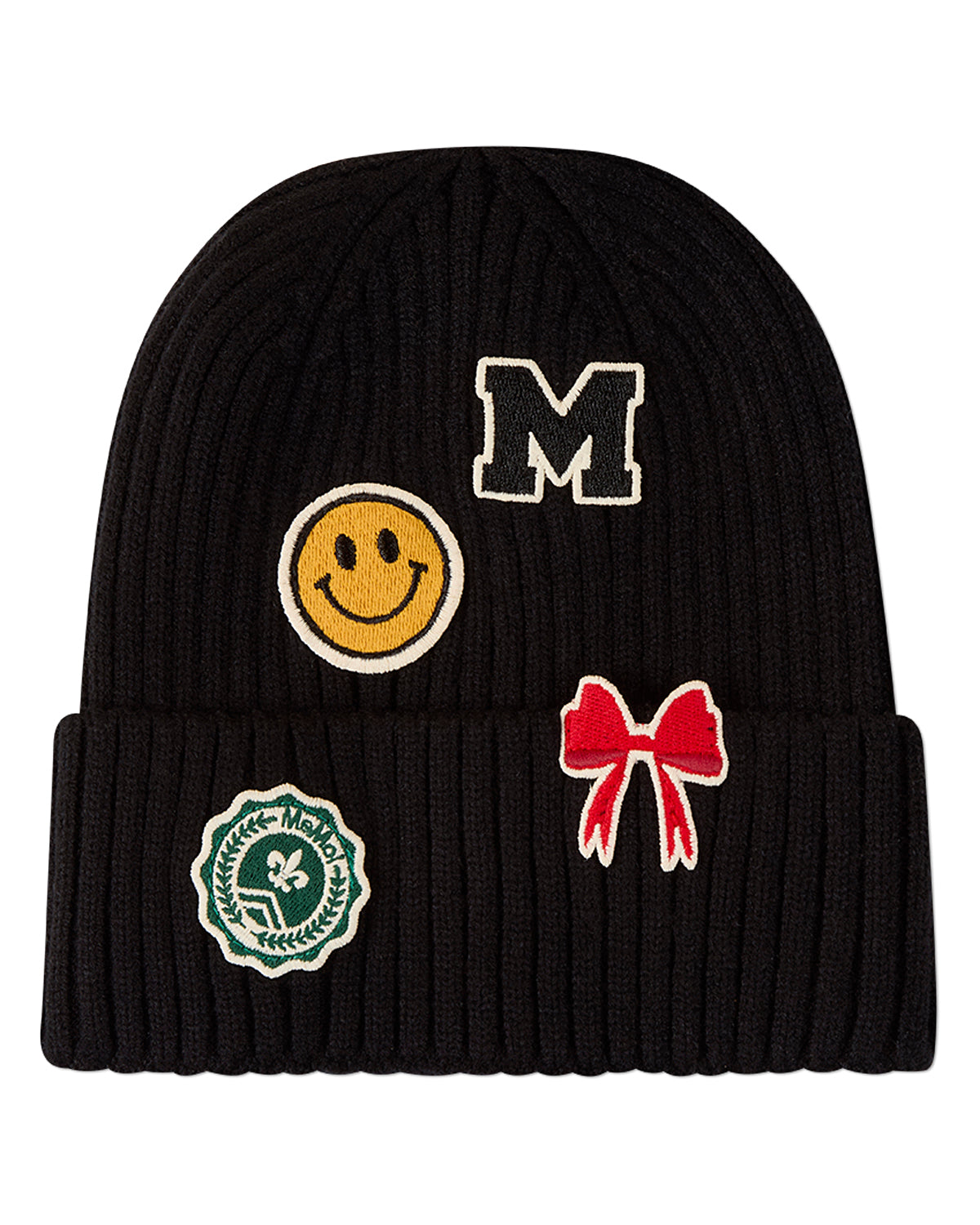 Kids "Happy Varsity" Rayon-Blend Ribbed Knit Cuffed Beanie