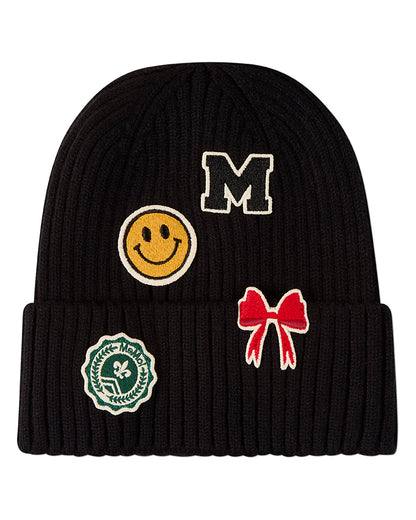 Kids "Happy Varsity" Rayon-Blend Ribbed Knit Cuffed Beanie