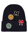 Kids "Happy Varsity" Rayon-Blend Ribbed Knit Cuffed Beanie