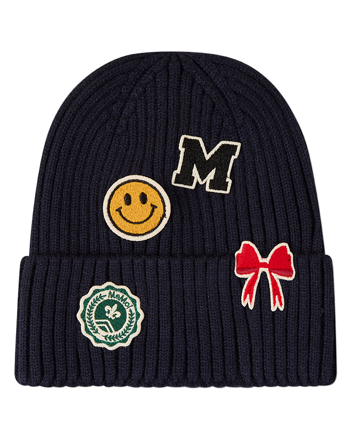 Kids "Happy Varsity" Rayon-Blend Ribbed Knit Cuffed Beanie